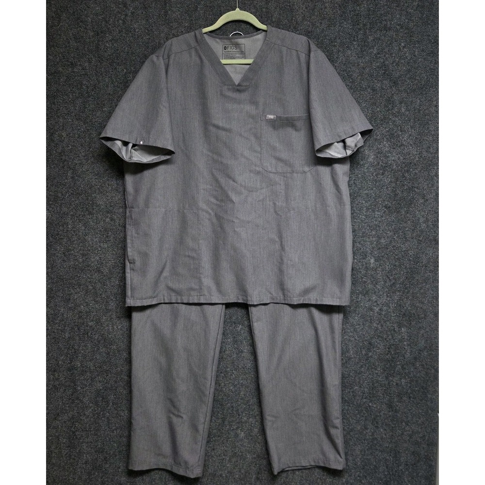 FIGS Scrub Set Mens 3XL Gray Chisec Three-Pocket Top & Cairo Cargo Pants